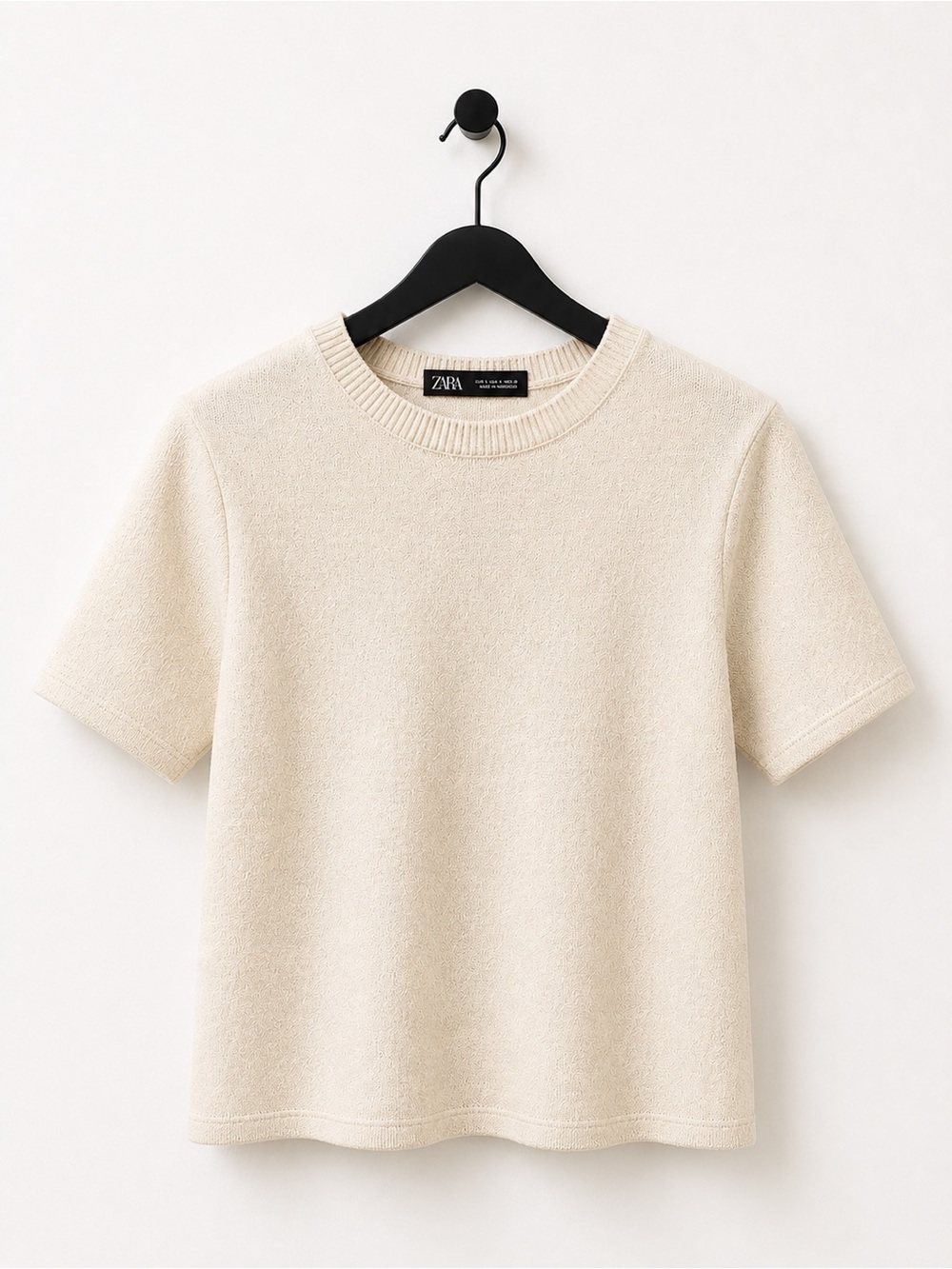 Zara Cream Textured Short Sleeve Knit Tee